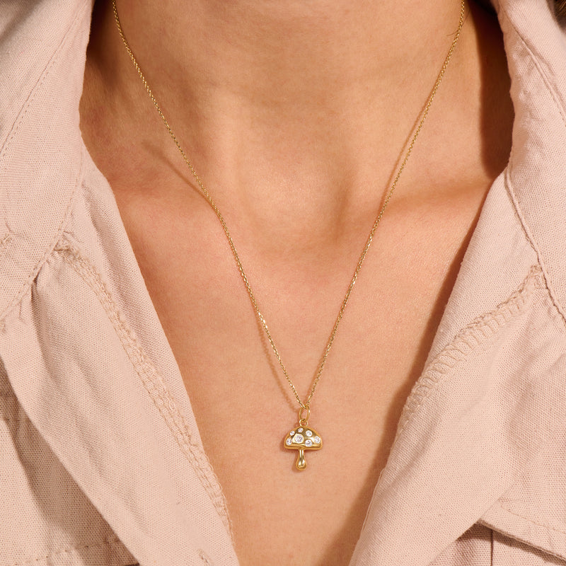 14k Solid Gold Minimalist Mushroom Charm Necklace for Women