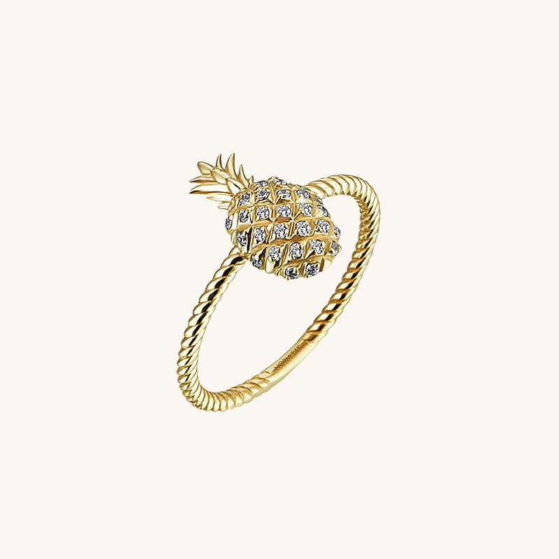 Cubic Zirconia Pineapple Ring in 14k Real Gold