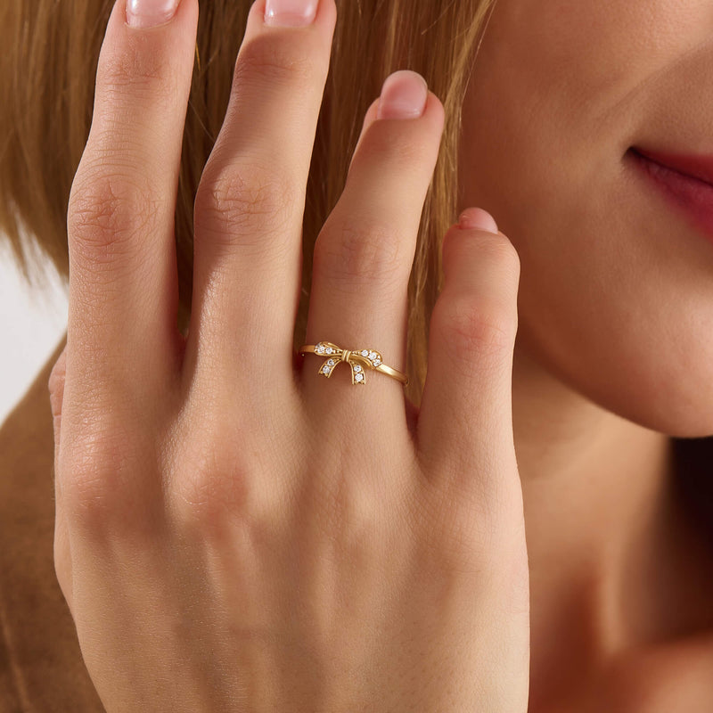 Pave Ribbon Ring in 14k Solid Gold