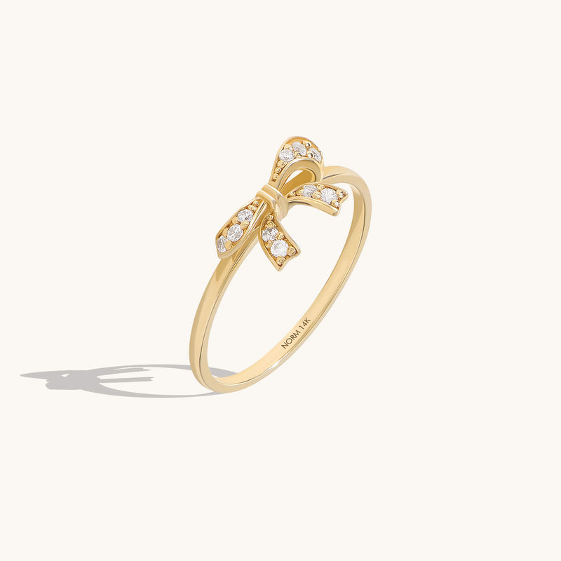 Pave Ribbon Ring in 14k Real Yellow Gold