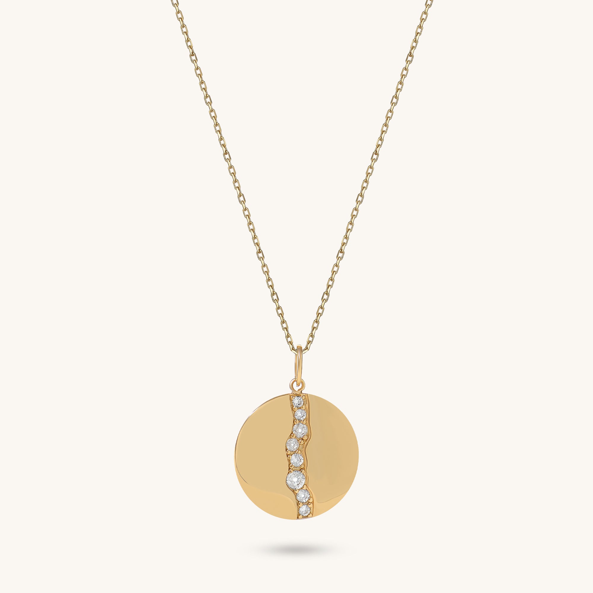 Pave River Coin Necklace in Real Gold
