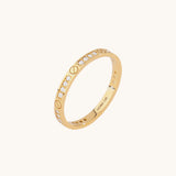 14k Real Yellow Gold CZ Pave Screw Love Band Ring