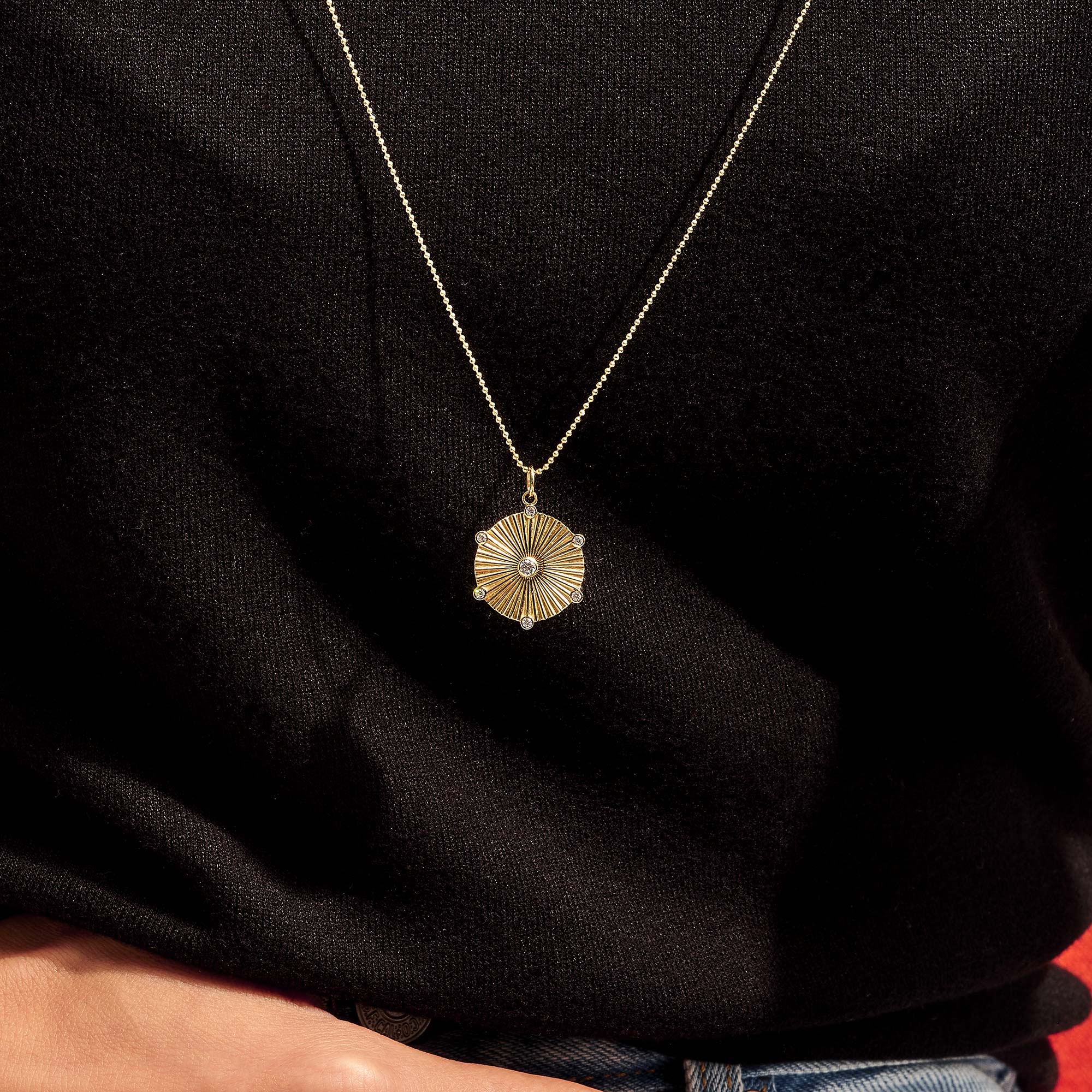 Women's 14k Gold Pave Sun Coin Pendant