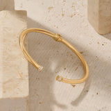 Pave Tip Cuff Bracelet in Solid 14K Yellow Gold