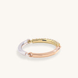 14K Real Gold Trio Colors Pave Stackable Band Ring