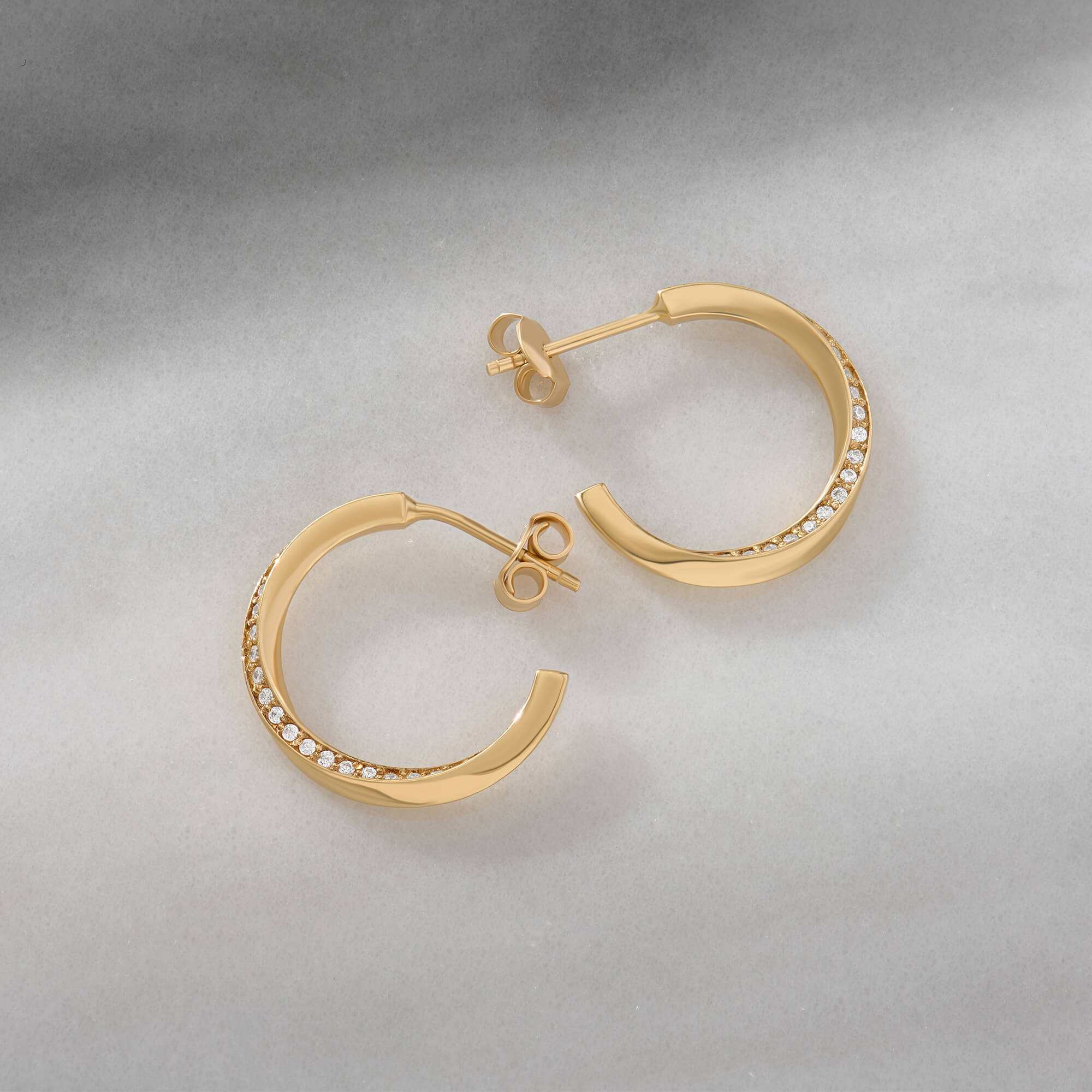 Real Gold Pave Twist Open Hoop Earrings
