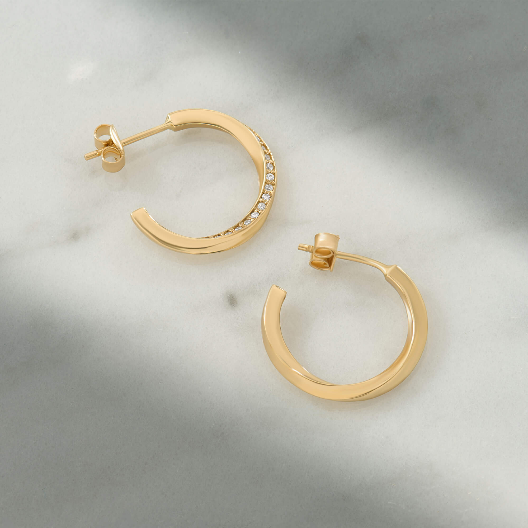 Pave Twist Open Hoops in Yellow Real Gold