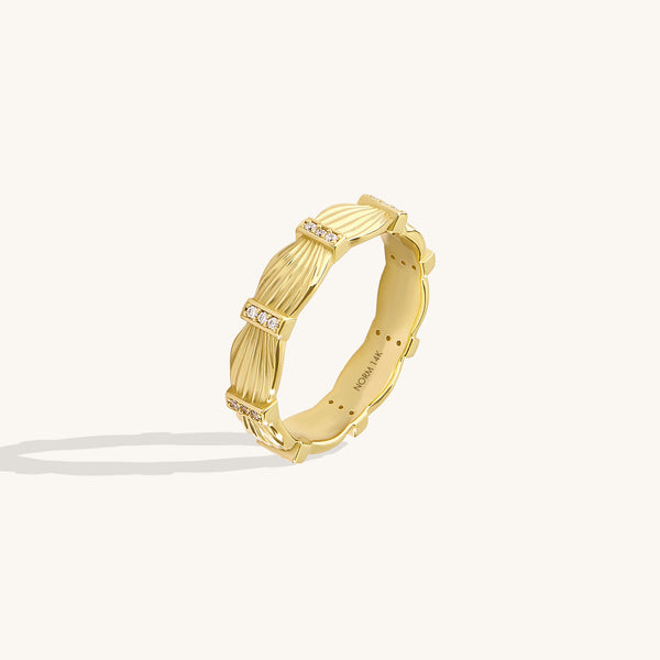 14K Real Gold Pave Willow Ring for Women