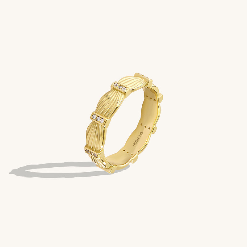 14K Real Gold Pave Willow Ring for Women