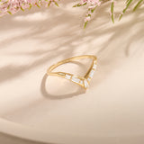 14K Solid Gold Pave Wishbone Ring for Women
