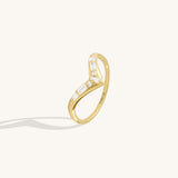 14K Real Gold Pave Wishbone Ring for Women
