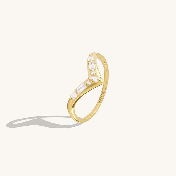 14K Real Gold Pave Wishbone Ring for Women