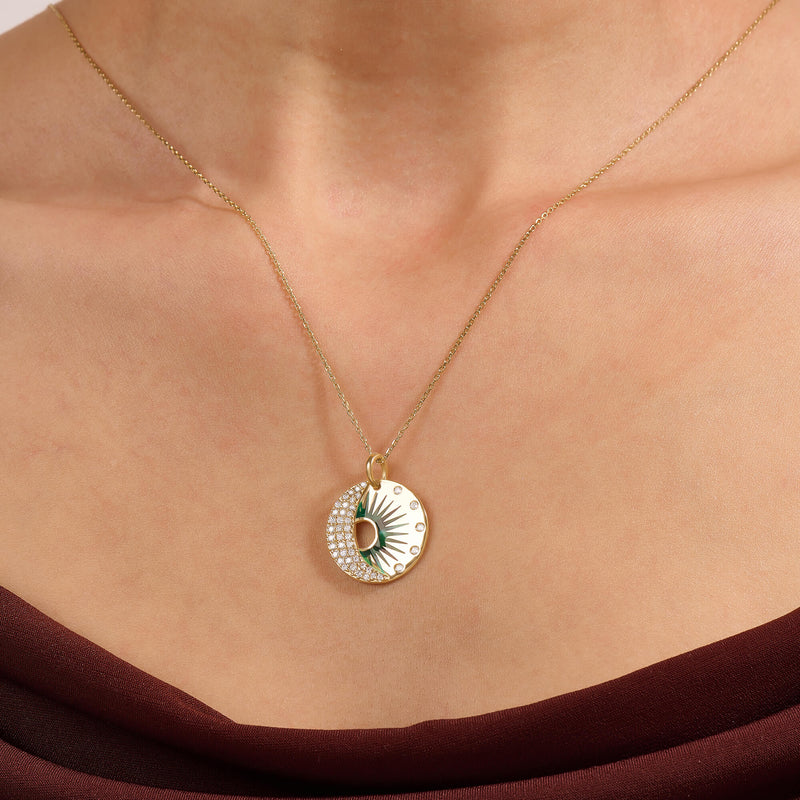 Sunshine & Crescent Moon Necklace in 14K Real Gold