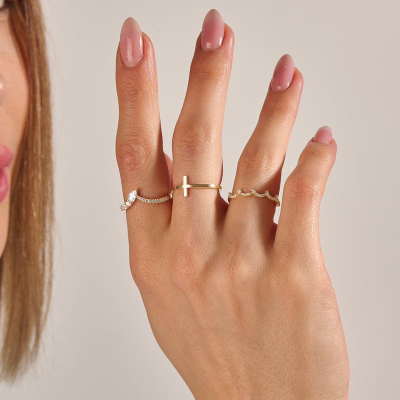 14k Solid Gold Pear Cut Asymmetrical Stacking Ring