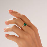 14K Gold Pear Cut Lab-Grown Emerald Solitaire Ring