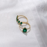 14K Real Yellow Gold Pear-Cut Lab-Grown Emerald Engagement Ring