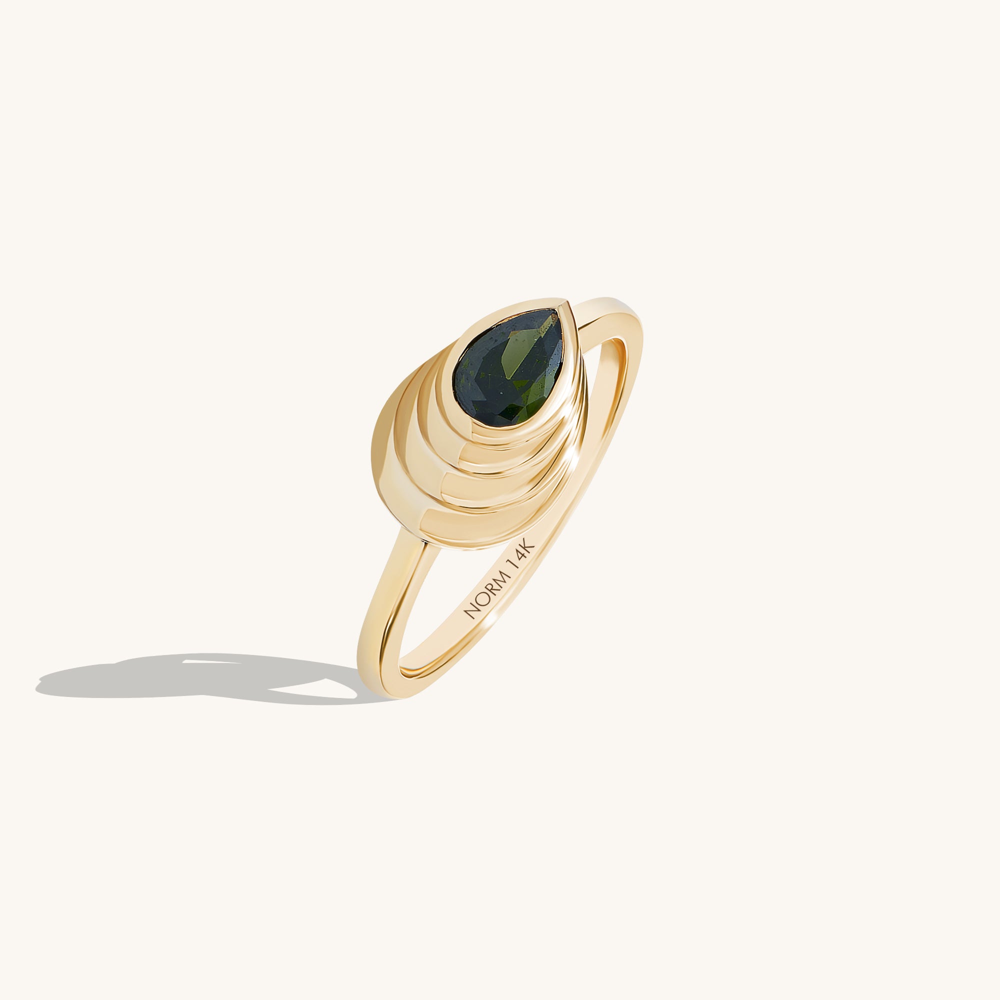 Pear Emerald Shell Ring in 14K Solid Gold