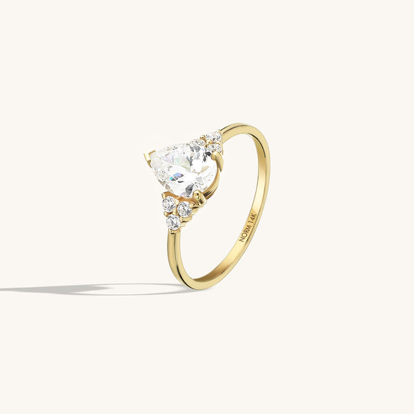 14K Solid Gold Pear-Cut CZ Diamond Engagement Ring