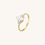 14K Real Gold Pear-Cut CZ Diamond Ring