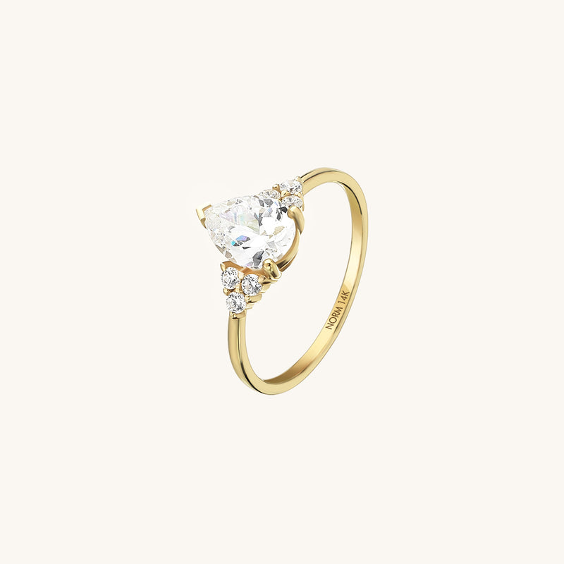 14K Real Gold Pear-Cut CZ Diamond Ring