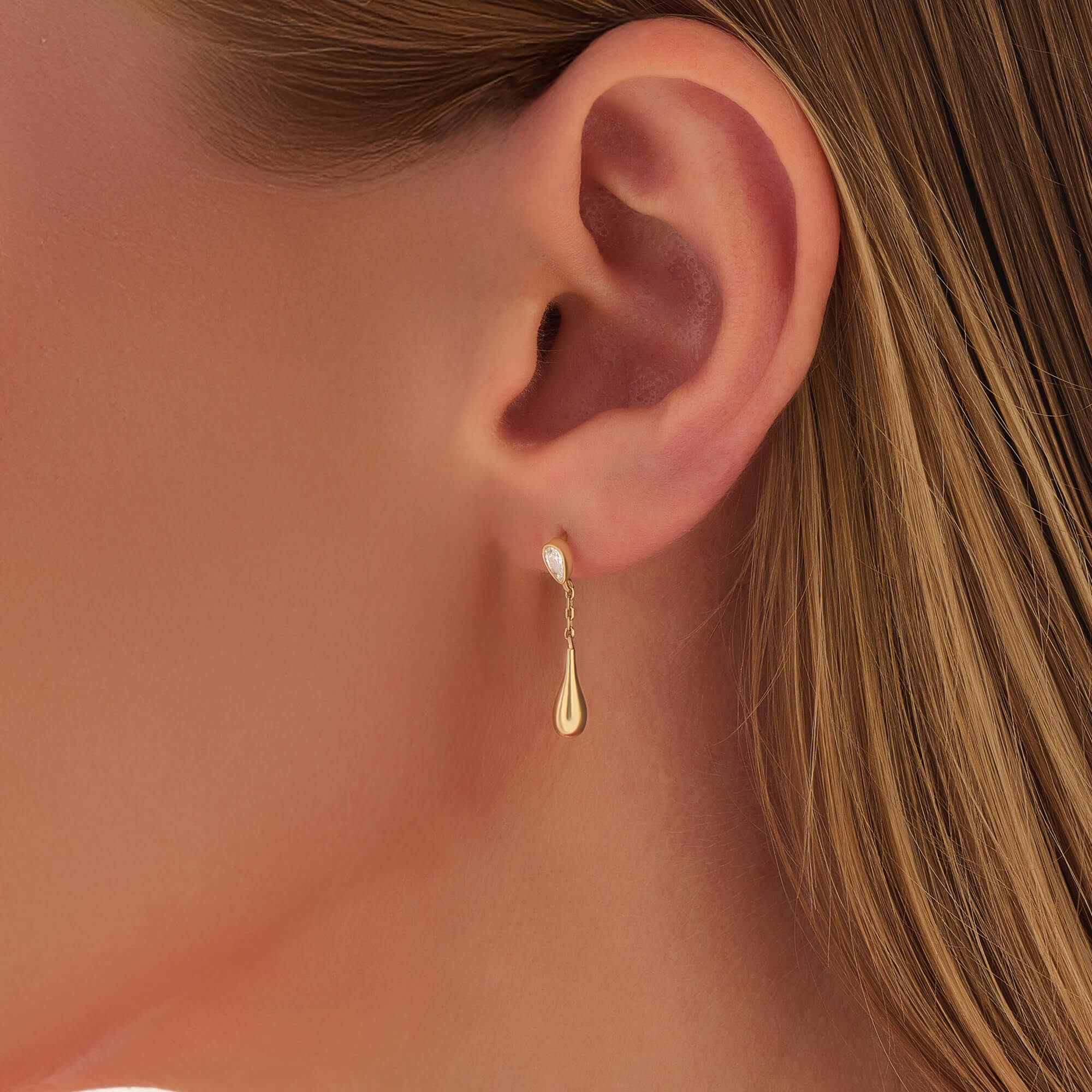 Women's Real Gold and Lab-Grown Diamond Pear Teardrop Earrings