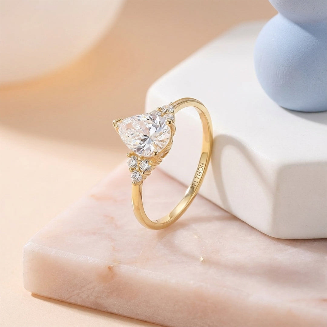 Pear-Cut Moissanite Engagement Ring in Solid Gold