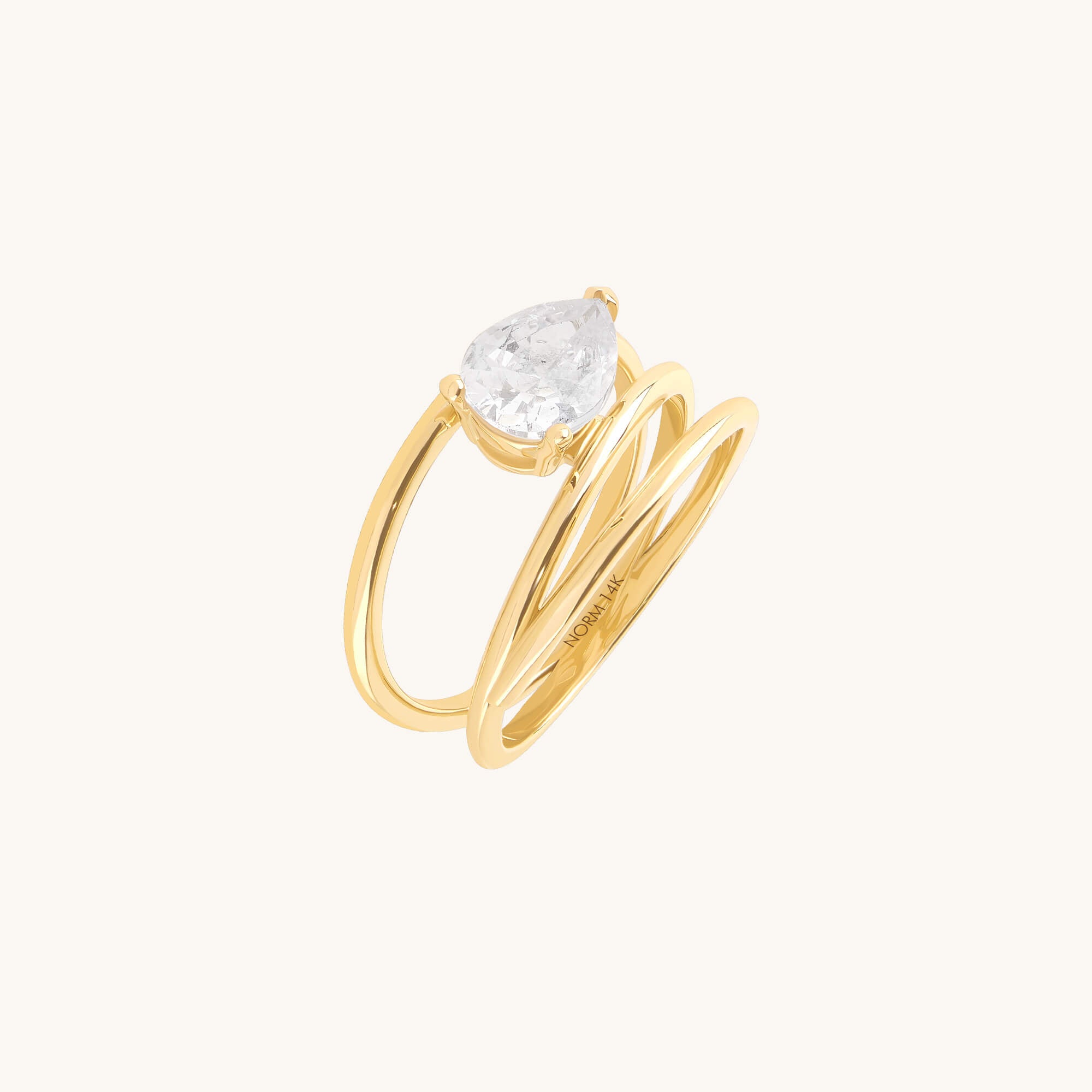 Pear Moissanite Solitaire Spiral Ring in Solid Yellow Gold