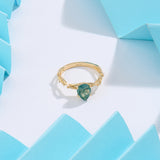 14K Solid Yellow Gold Nature Inspired 1ct Pear Moss Agate Ring