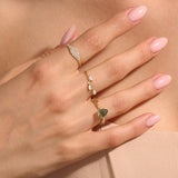 14K Real Yellow Gold Nature Inspired 1ct Pear Moss Agate Ring