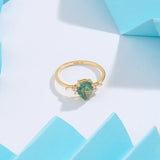 Pear Moss Agate & Diamond Engagement Ring in 14K Real Yellow Gold
