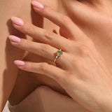 1ct Pear Moss Agate and 0.11ctw Diamond Engagement Ring in 14k Solid Gold