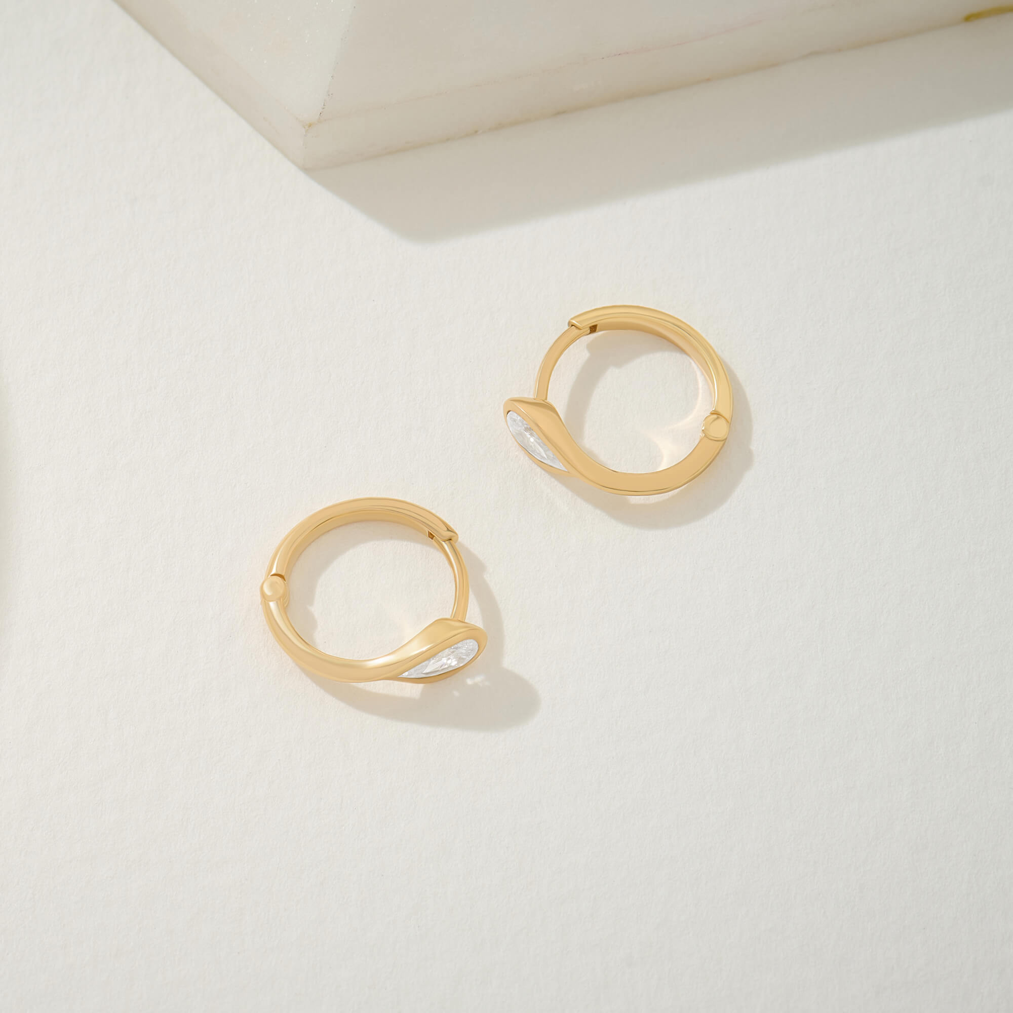 Pear-Cut Stone Solitaire Huggie Earrings in 24K Vermeil