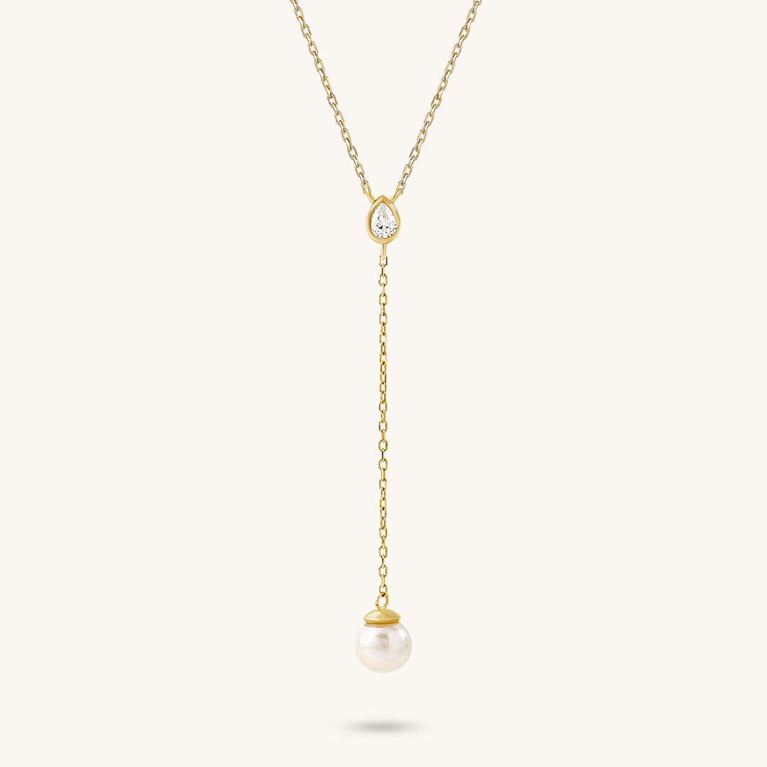 14K Real Gold Pearl Drop Necklace