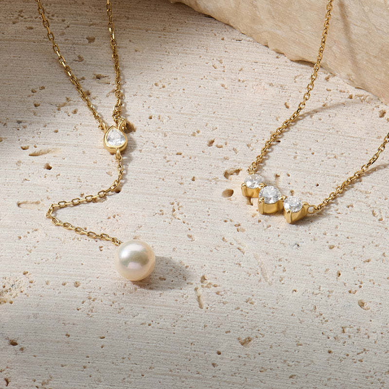 Women's Pearl Drop Necklace in 14K Solid Gold