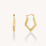 14K Solid Gold Geometric Pentagonal Hoop Earrings