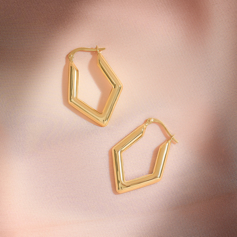 14K Solid Gold Geometric Hoop Earrings