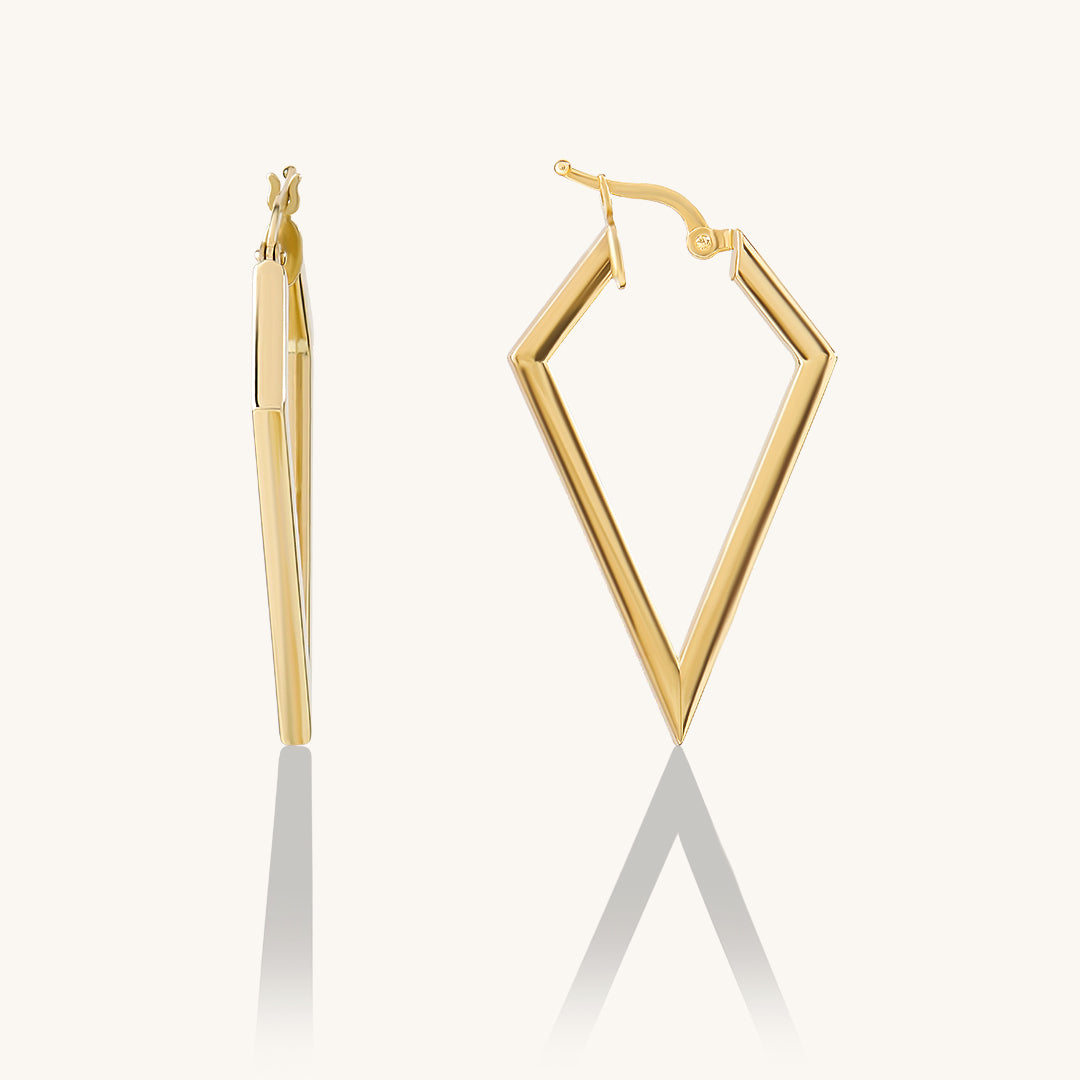 Women's 14K Real Gold Geometric Pyramid Earrings