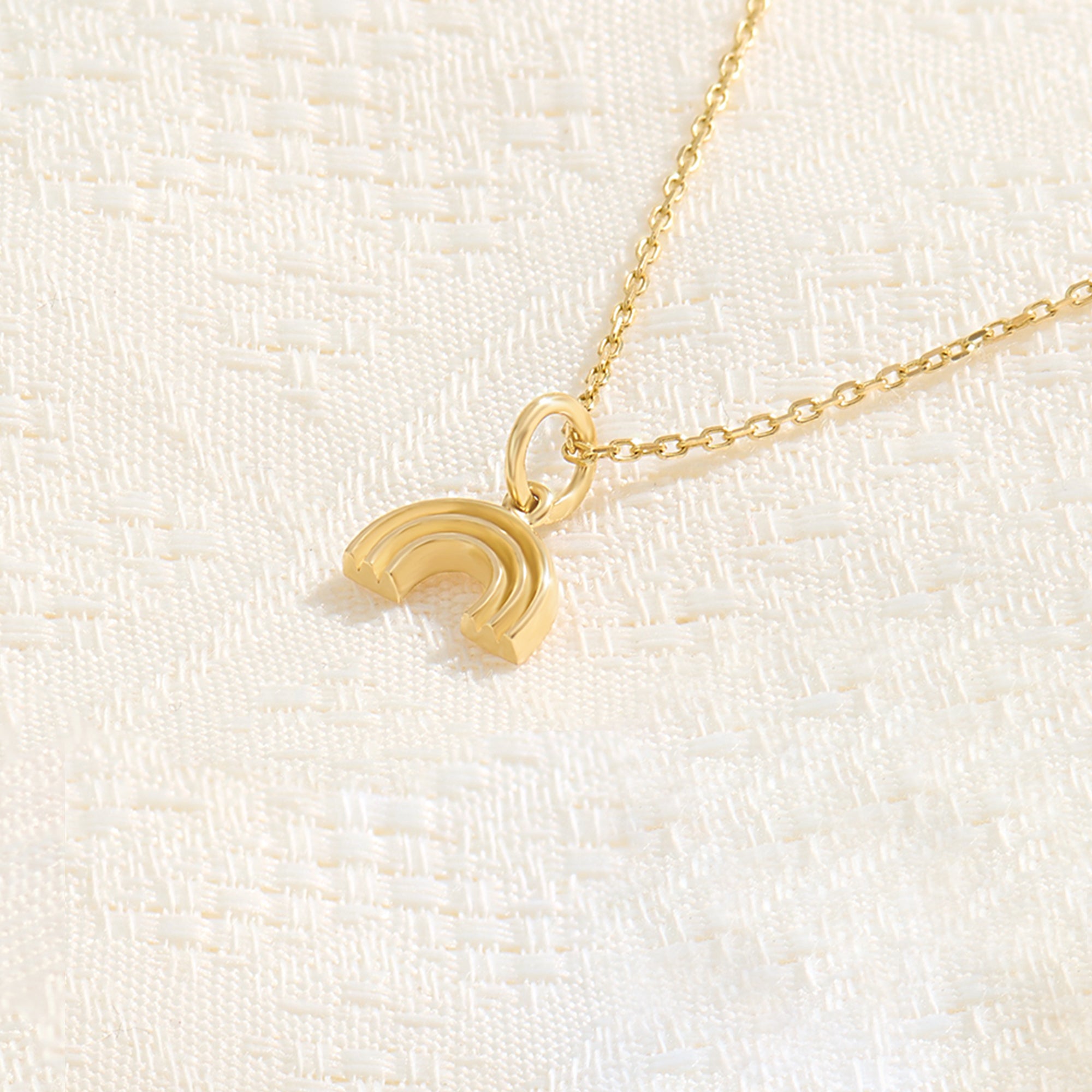 14K Solid Yellow Gold Rainbow Necklace