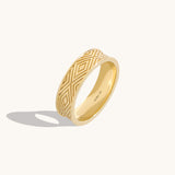 Rhombus Engraved Band Ring in 14k Solid Gold