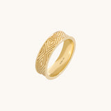 Rhombus Engraved Band Ring in 14k Solid Yellow Gold