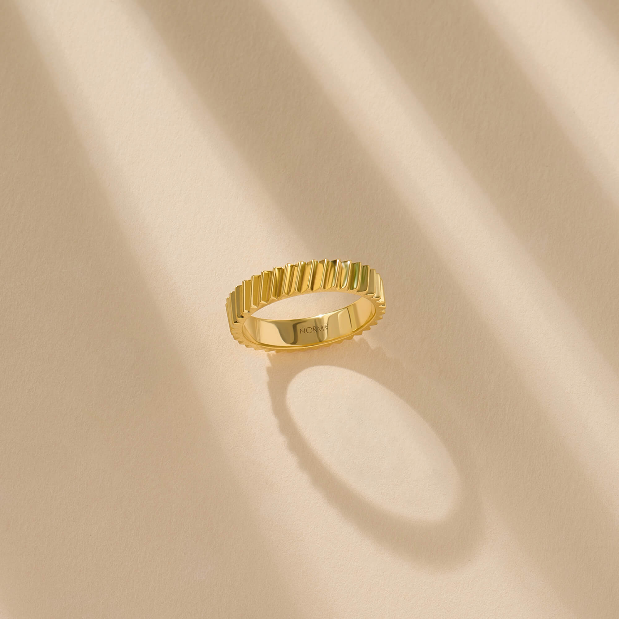 Ribbed Design Band Ring in 24K Gold Plated Vermeil on Solid Silver