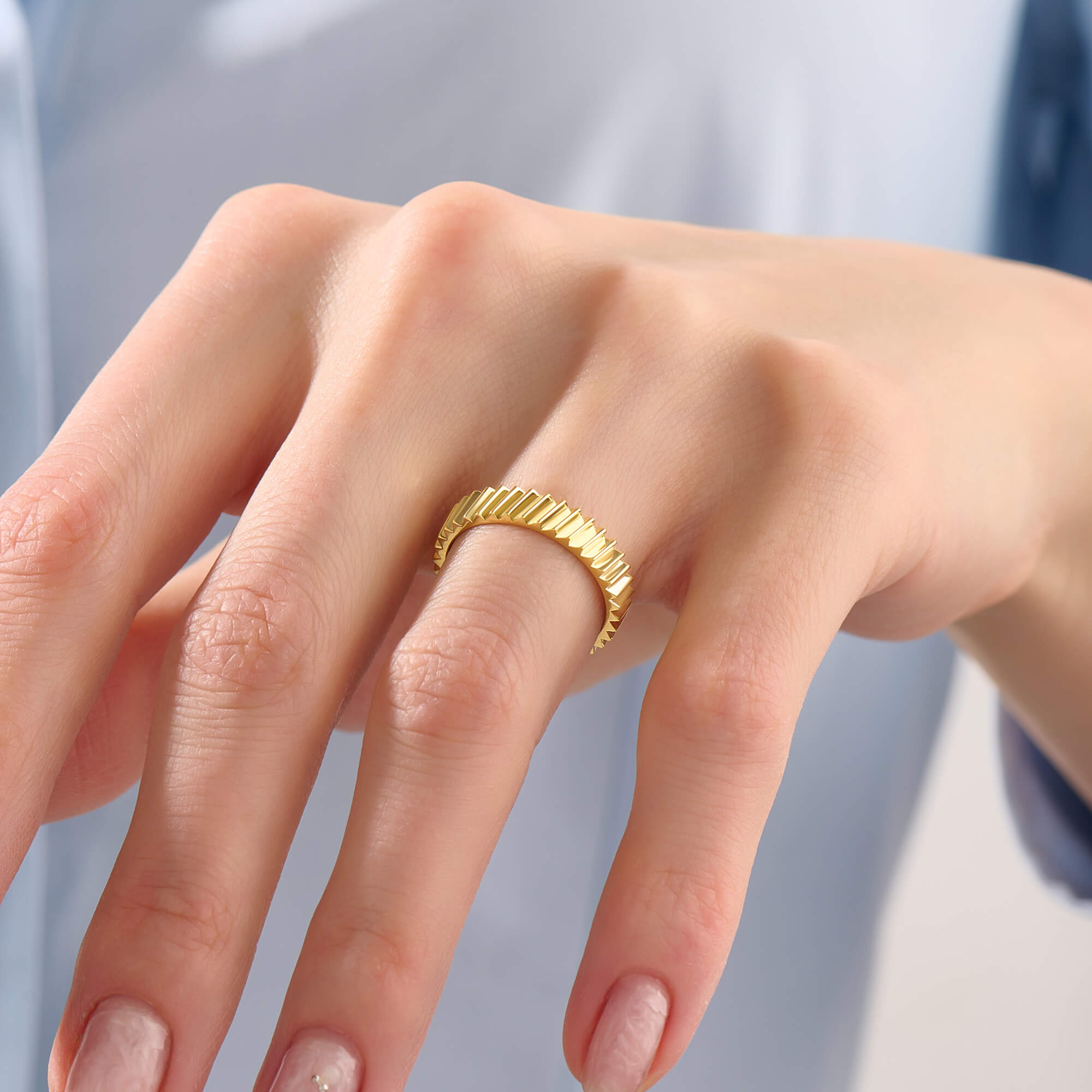 Women's Ribbed Design Band Ring in 24K Plated Vermeil on Silver