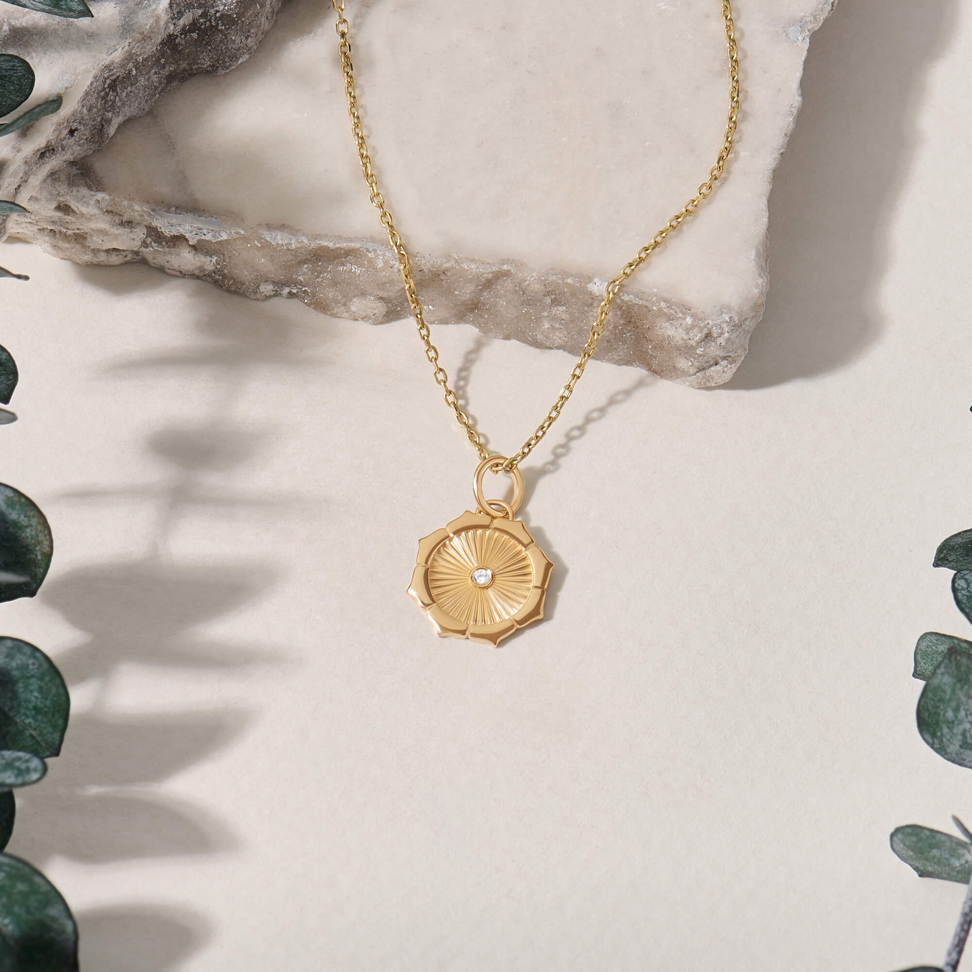 Women's Rising Sun Necklace in 14K Real Yellow Gold