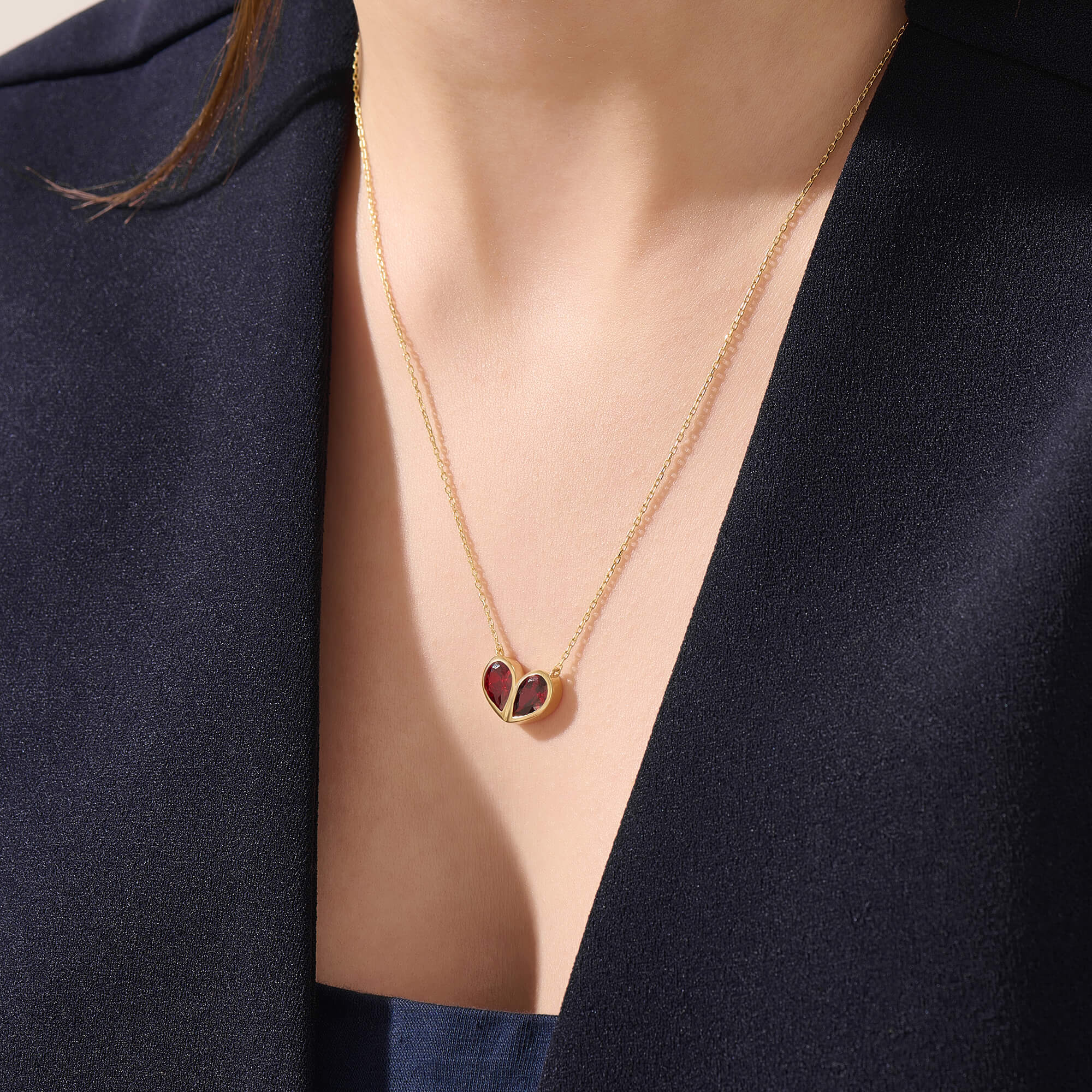 Women's Ruby Heart Necklace in 24K Gold Vermeil