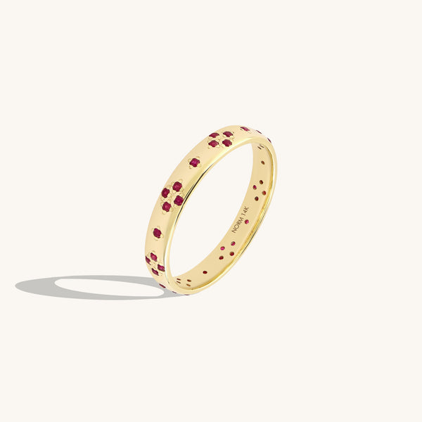 Women's 14K Solid Gold Natural Ruby Pave Band Ring