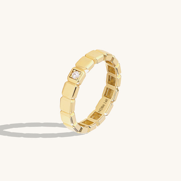 14K Real Yellow Gold Solitaire Cube Band Ring