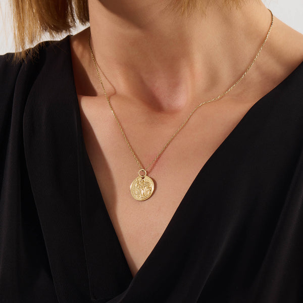 Women's Saint Christopher Coin Necklace in 14k Solid Gold