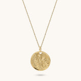 Saint Christopher Coin Necklace in 14k Real Yellow Gold