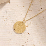 Saint Christopher Coin Necklace in 14k Solid Yellow Gold