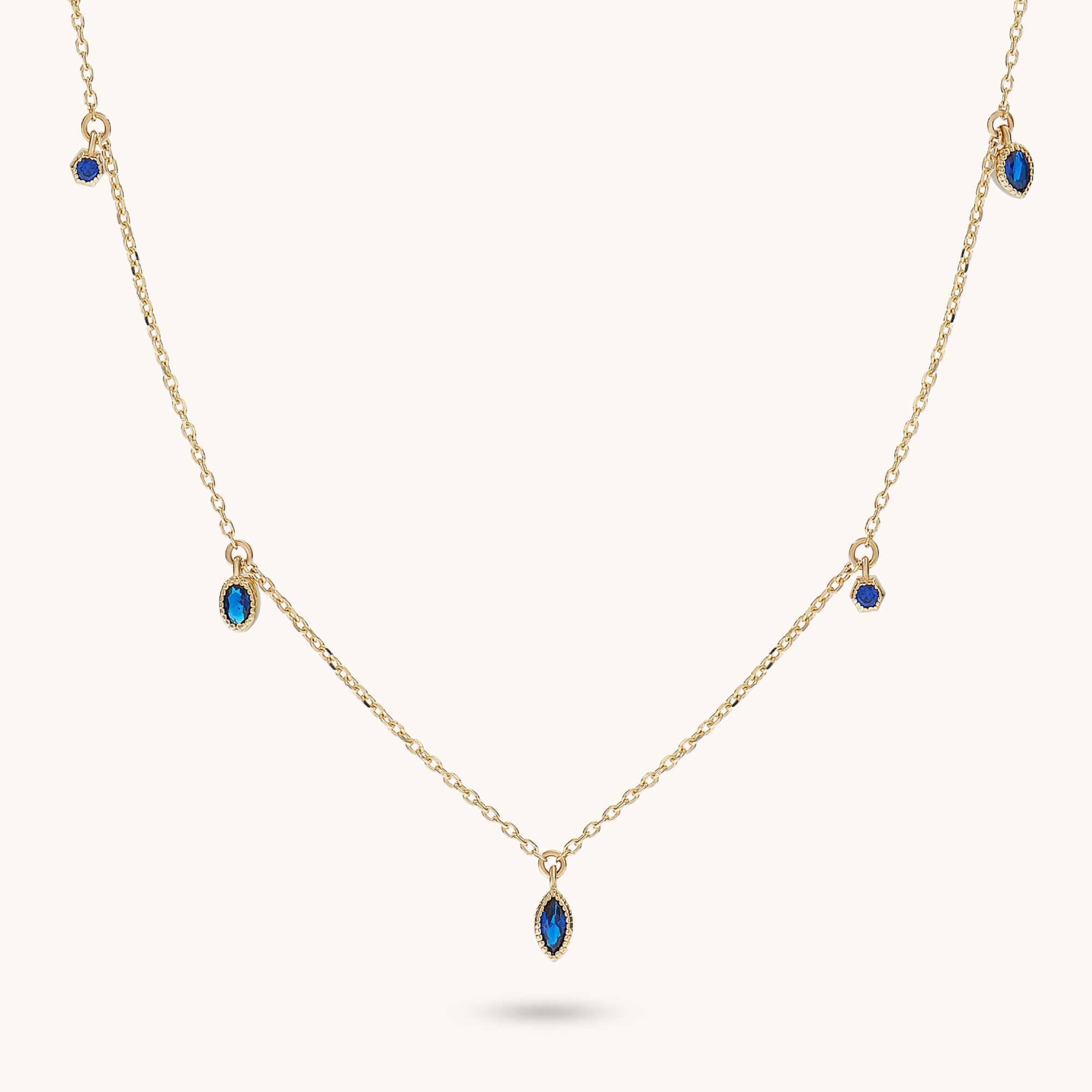 Sapphire Bezel Station Necklace in 14K Solid Gold